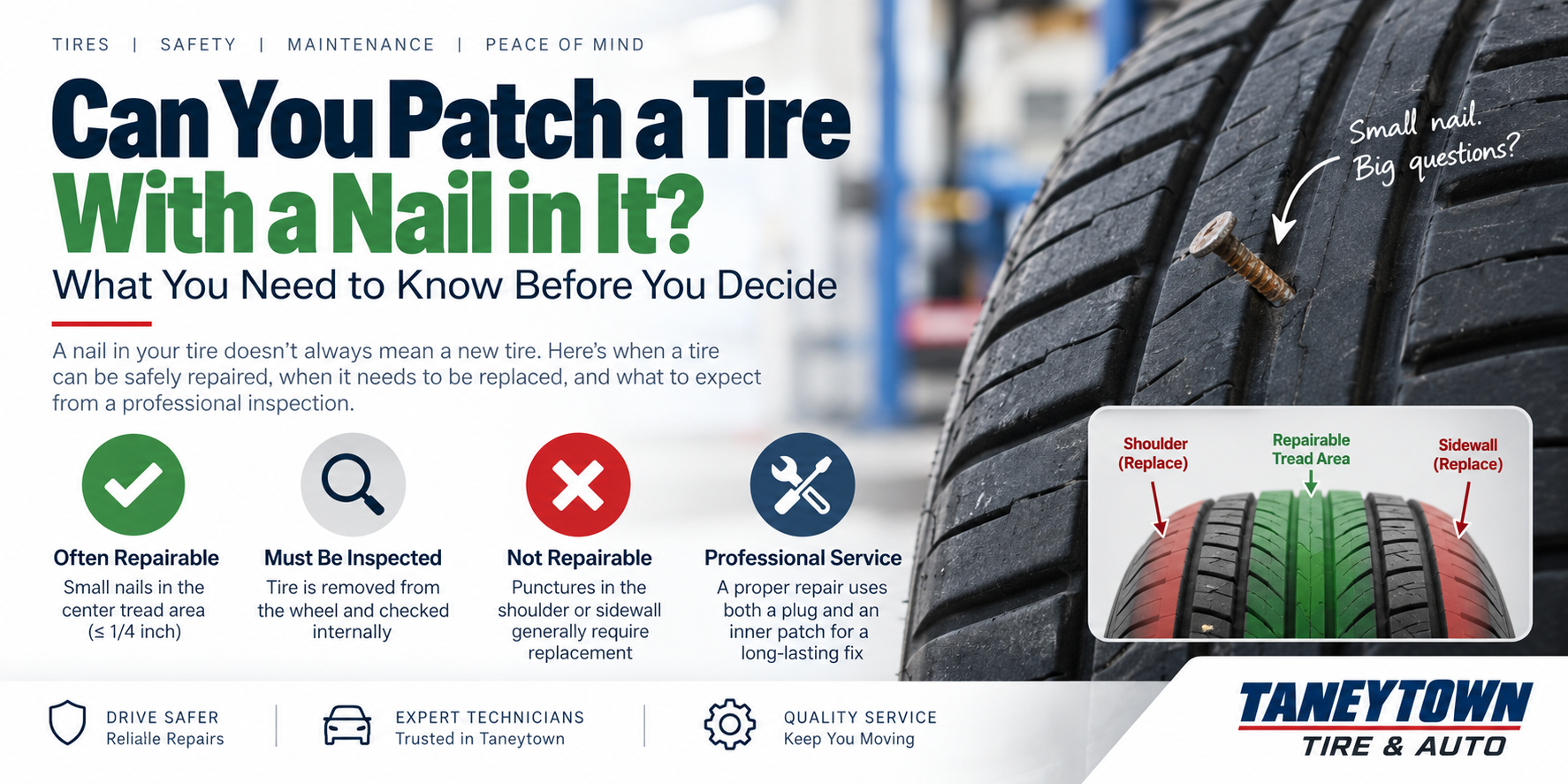 can you patch a tire with a nail in it